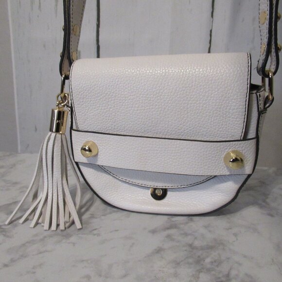 Milly White Leather Crossbody Bag Pebbled Tassel - Picture 2 of 11